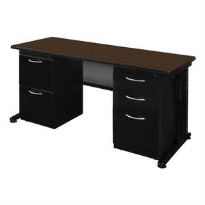 Regency Fusion 72 x 24&quot Teachers Desk w/ Double Pedestal Drawer Unit- Neo Walnut