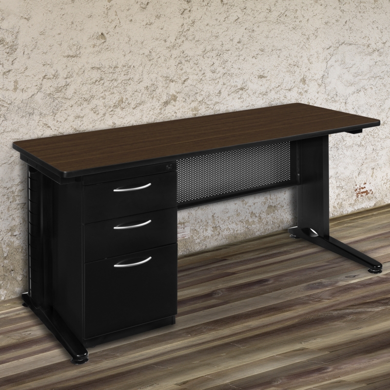 Regency Fusion 72 x 24 Teachers Desk w/ Single Pedestal Drawer Unit- Neo Walnut