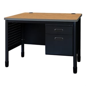 Regency Mesa Steel Teacher's Office Desk 48&quot x 30&quot - Medium Oak Top/Black Base