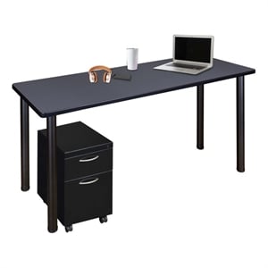 Regency Kee 48 x 24&quot Mobile Desk with Storage- Grey Top/Black Legs