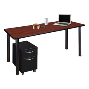 Regency Kee 60 x 24&quot Mobile Desk with Storage- Cherry Top/Black Legs