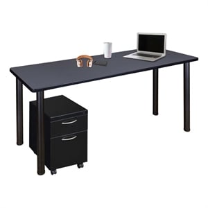 Regency Kee 60 x 24&quot Mobile Desk with Storage- Grey Top/Black Legs