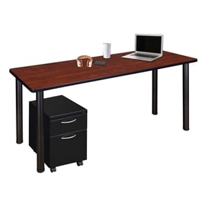 Regency Kee 66 x 24&quot Mobile Desk with Storage- Cherry Top/Black Legs