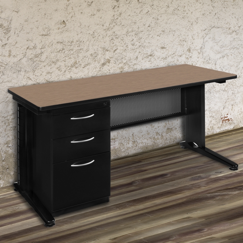 Regency Fusion 60 x 24 Teachers Desk with Single Pedestal Drawer Unit- Noble Oak