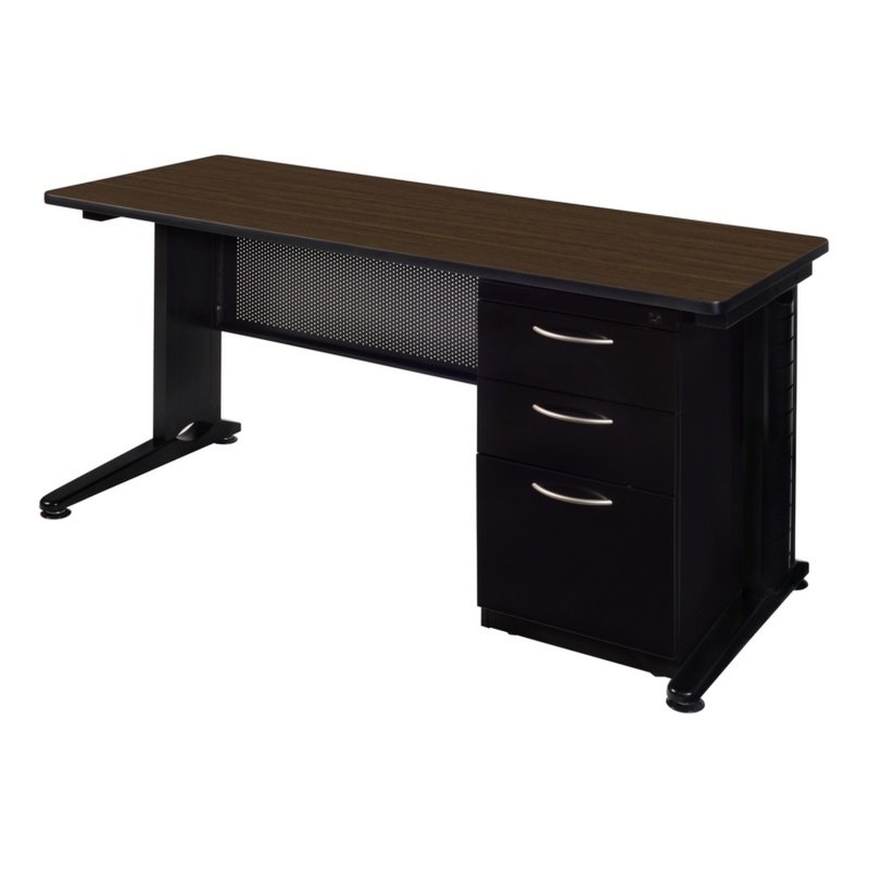 Regency Fusion 60 x 24 Teachers Desk w/ Single Pedestal Drawer Unit- Neo Walnut