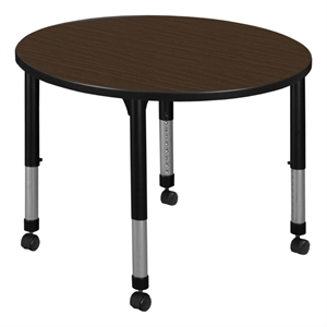 Regency Kee 36&quot Round Height Adjustable Mobile Activity Table-Neo Walnut/Black