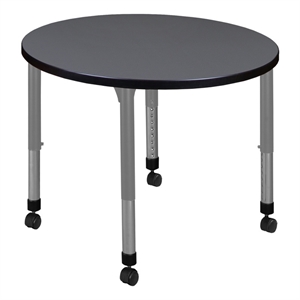 Regency Kee 30&quot Round Height Adjustable Mobile Activity Table- Grey Top/Grey