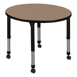 Regency Kee 30&quot Round Height Adjustable Mobile Activity Table-Noble Oak/Black