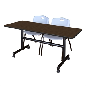 Regency Kobe 60x30&quot Flip-Top Nesting Table- Neo Walnut/2 M Stack Chairs- Grey