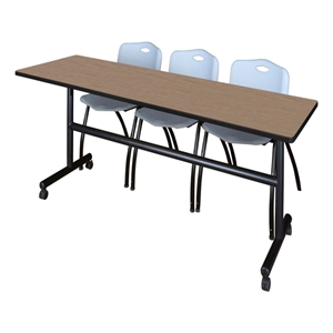 Regency Kobe 84 x 24&quot Flip-Top Nesting Table- Noble Oak/3 M Stack Chairs- Grey