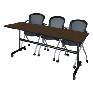 Regency Kobe 84x24&quot Flip-Top Nesting Table-Neo Walnut/2 Cadence Nesting Chairs