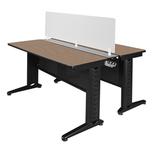 Regency Fusion 48 x 24&quot 2 Person Bench Workstation with Privacy Panel- Noble Oak