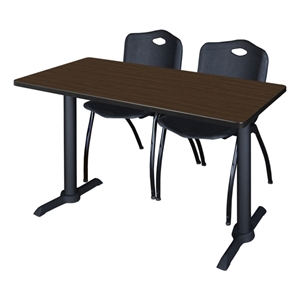 Regency Cain 48 x 24&quot T-Base  Seminar Table-Neo Walnut/2 M Stack Chairs- Black