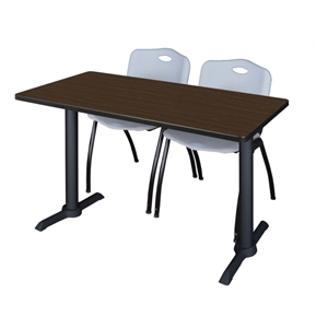 Regency Cain 48 x 24&quot T-Base  Seminar Table-Neo Walnut/2 M Stack Chairs- Grey