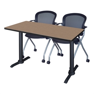 Regency Cain 48 x 24&quot T-Base  Seminar Table-Noble Oak/2 Cadence Nesting Chairs