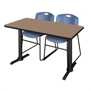 Regency Cain 48 x 24&quot T-Base  Seminar Table-Noble Oak/2 Zeng Stack Chairs- Blue