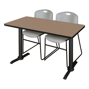 Regency Cain 48 x 24&quot T-Base  Seminar Table-Noble Oak/2 Zeng Stack Chairs- Grey