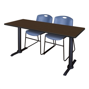 Regency Cain 60 x 24&quot T-Base  Seminar Table-Neo Walnut/2 Zeng Stack Chairs- Blue