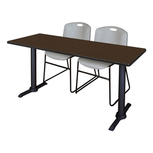 Regency Cain 60 x 24&quot T-Base  Seminar Table-Neo Walnut/2 Zeng Stack Chairs- Grey