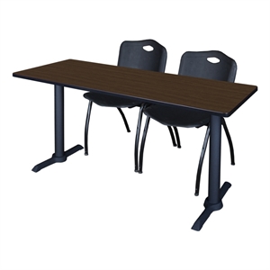 Regency Cain 60 x 24&quot T-Base  Seminar Table-Neo Walnut/2 M Stack Chairs- Black