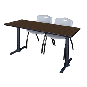 Regency Cain 60 x 24&quot T-Base  Seminar Table-Neo Walnut/2 M Stack Chairs- Grey