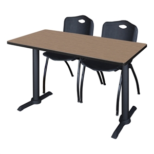 Regency Cain 48 x 24&quot T-Base  Seminar Table-Noble Oak/2 M Stack Chairs- Black