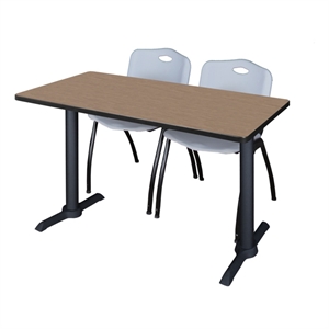 Regency Cain 48 x 24&quot T-Base  Seminar Table-Noble Oak/2 M Stack Chairs- Grey