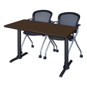 Regency Cain 48 x 24&quot T-Base  Seminar Table-Neo Walnut/2 Cadence Nesting Chairs