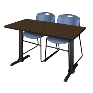Regency Cain 48 x 24&quot T-Base  Seminar Table-Neo Walnut/2 Zeng Stack Chairs- Blue