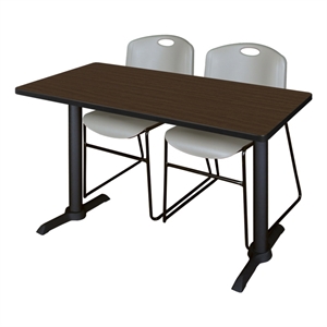 Regency Cain 48 x 24&quot T-Base  Seminar Table-Neo Walnut/2 Zeng Stack Chairs- Grey