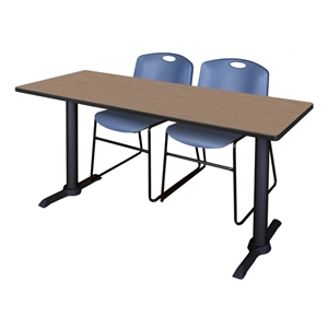 Regency Cain 60 x 24&quot T-Base  Seminar Table-Noble Oak/2 Zeng Stack Chairs- Blue