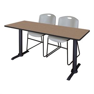 Regency Cain 60 x 24&quot T-Base  Seminar Table-Noble Oak/2 Zeng Stack Chairs- Grey