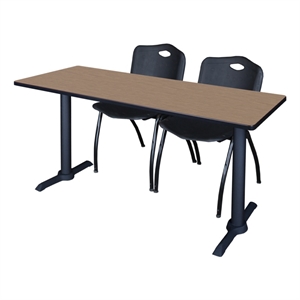 Regency Cain 60 x 24&quot T-Base  Seminar Table-Noble Oak/2 M Stack Chairs- Black