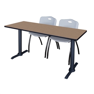 Regency Cain 60 x 24&quot T-Base  Seminar Table-Noble Oak/2 M Stack Chairs- Grey