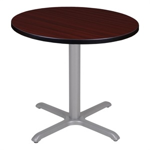 Regency Cain 30&quot Small Round X-Base Breakroom Table- Mahogany Top/Grey Legs