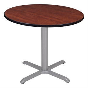 Regency Cain 36&quot Medium Round X-Base Breakroom Table- Cherry Top/Grey Legs