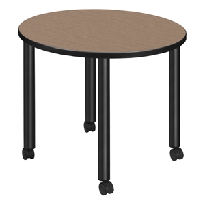 Regency Kee Small 30&quot Round Breakroom Table- Noble Oak Top/Black Mobile Legs