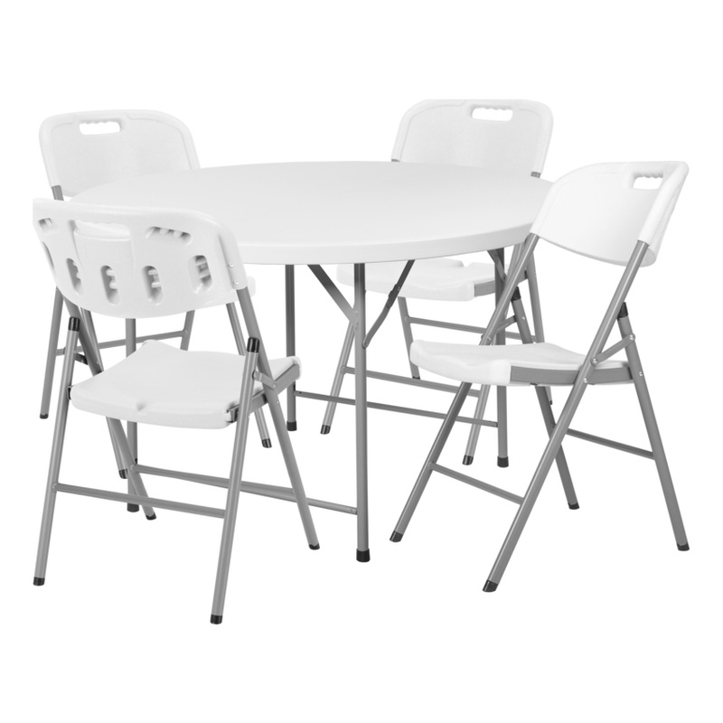 Regency Trestle 4 ft Round Folding Table and 4 Chairs Set - 48