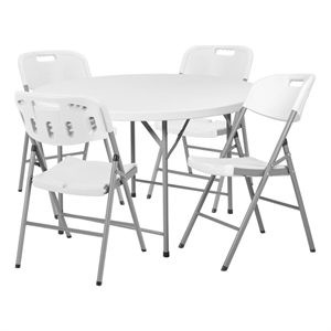 Regency Trestle 4 ft Round Folding Table and 4 Chairs Set - 48&quot Round - White