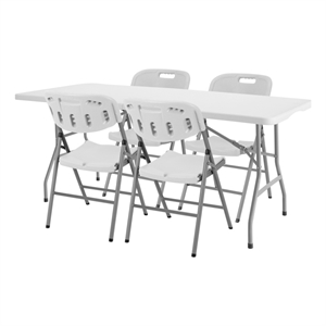 Regency Trestle 5 ft Folding Table and 4 Chairs Set - 60&quotx29&quot - White