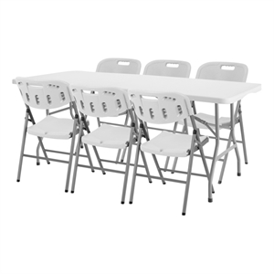 Regency Trestle 6 ft Folding Table and 6 Chairs Set - 72&quotx29&quot - White