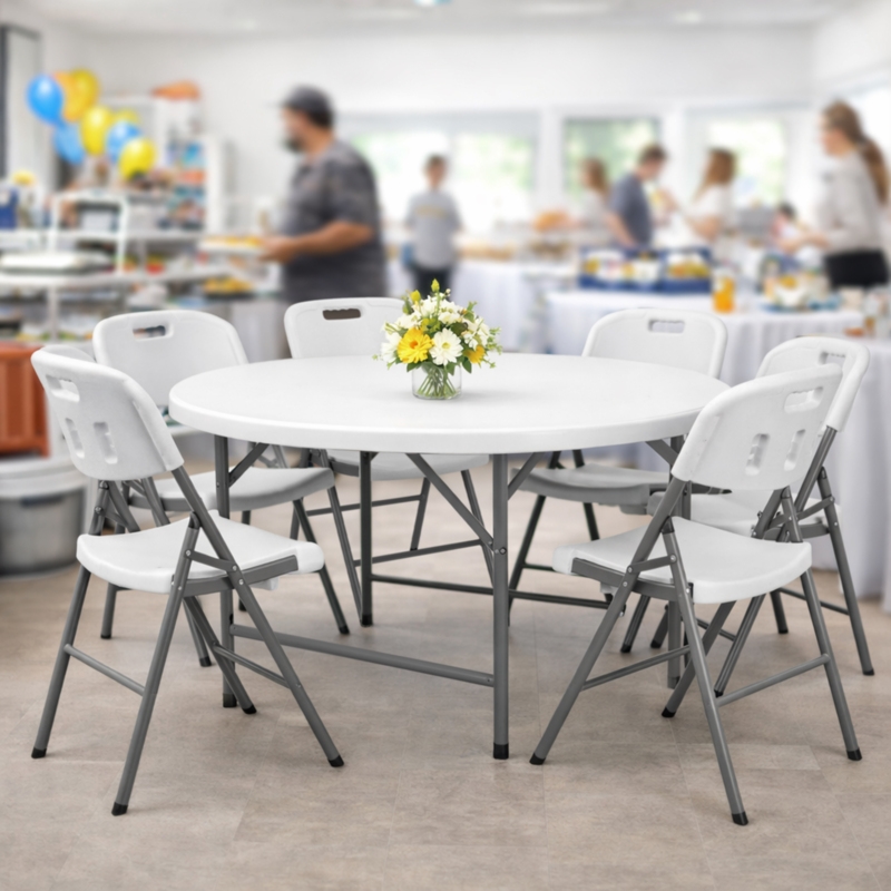 Regency Trestle 6 ft Round Folding Table Heavy-Duty Steel Frame 72