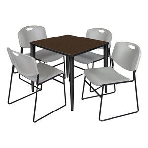 Regency Kahlo 30&quot Square Breakroom Table-Walnut/Black/4 Zeng Stack Chairs-Grey