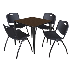 Regency Kahlo 30&quot Square Breakroom Table-Neo Walnut/Black/4 M Stack Chairs-Black