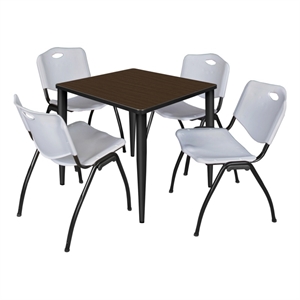 Regency Kahlo 30&quot Square Breakroom Table-Neo Walnut/Black/4 M Stack Chairs- Grey