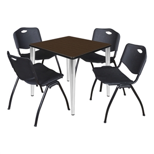 Regency Kahlo 30&quot Square Breakroom Table-Walnut/Chrome/4 M Stack Chairs-Black