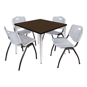 Regency Kahlo 36&quot Square Breakroom Table-Neo Walnut/Chrome/4 M Stack Chairs-Grey
