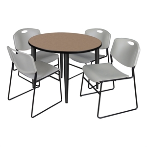 Regency Kahlo 36&quot Round Breakroom Table-Noble Oak/Black/4 Zeng Stack Chairs-Grey