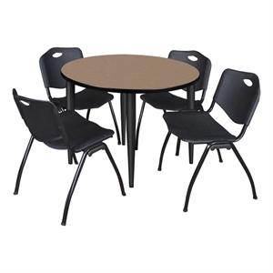 Regency Kahlo 36&quot Round Breakroom Table-Noble Oak/Black/4 M Stack Chairs-Black