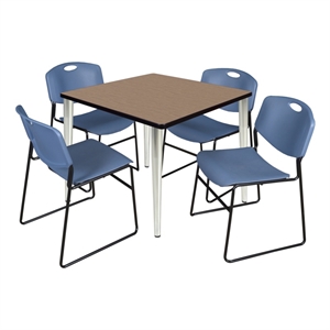 Regency Kahlo 42&quot Square Breakroom Table-Oak/Chrome/4 Zeng Stack Chairs-Blue